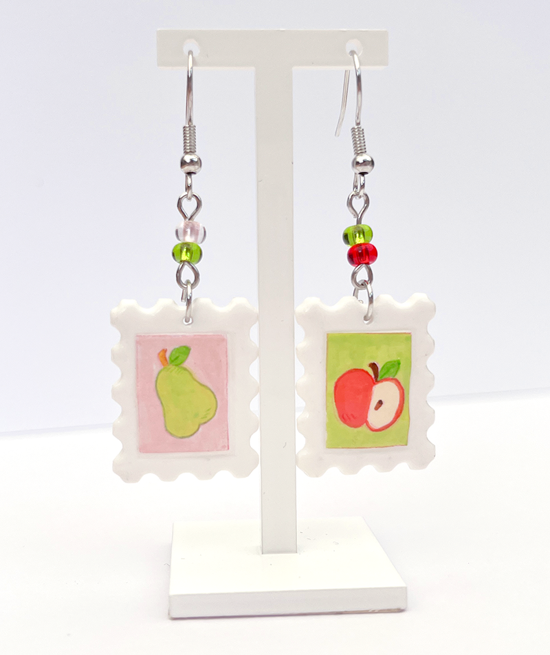 Fruity | Polymer clay postal stamp earrings