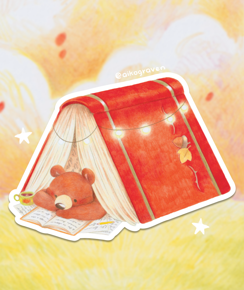 Book Tent Bear Autumn | Transparent matte vinyl