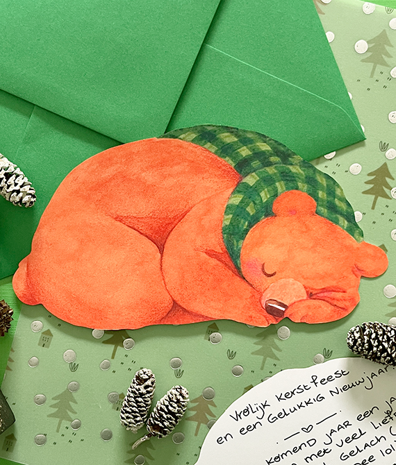 Sleepy grizzly bear | Die cut card