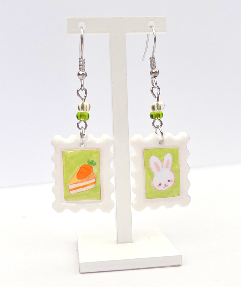 Carrot cake | Polymer clay postal stamp earrings