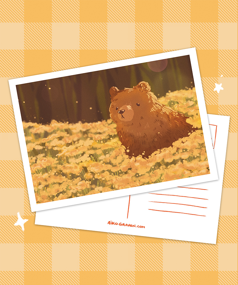 Bear in flowerfield | Greeting card