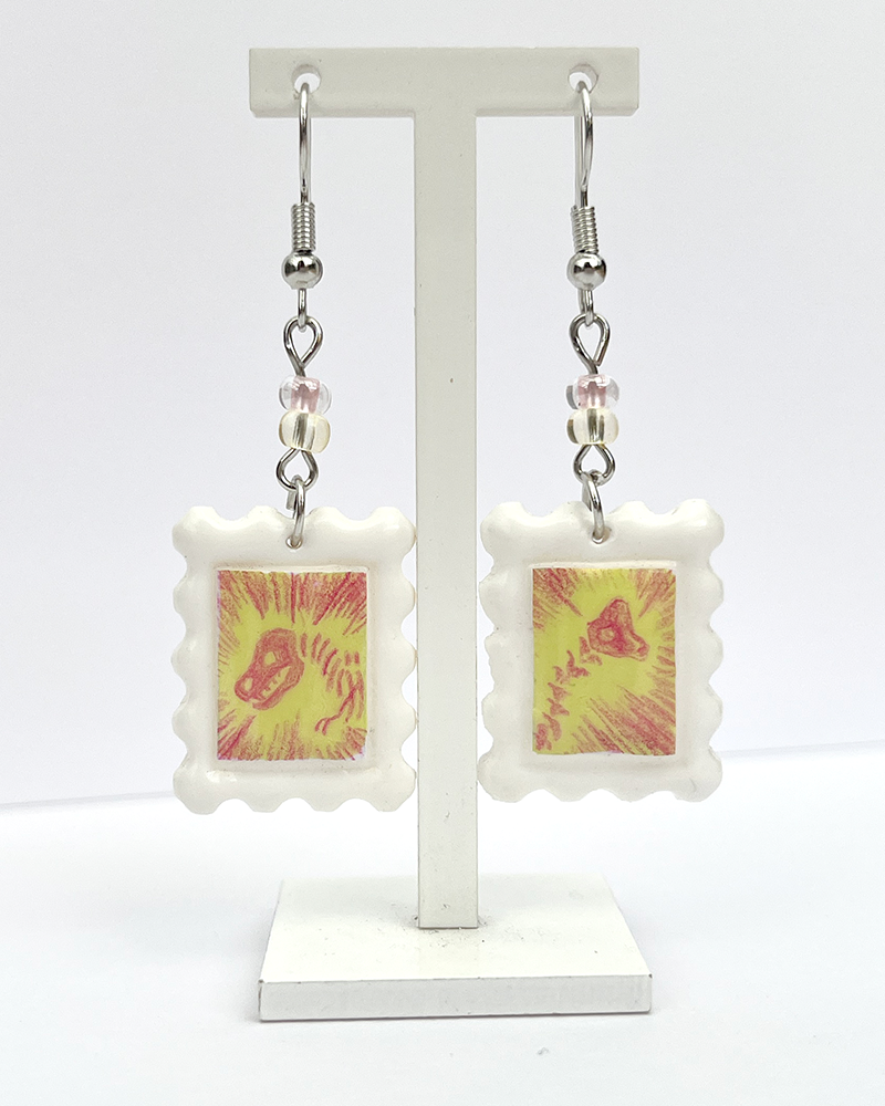 Dinosaurs | Polymer clay postal stamp earrings