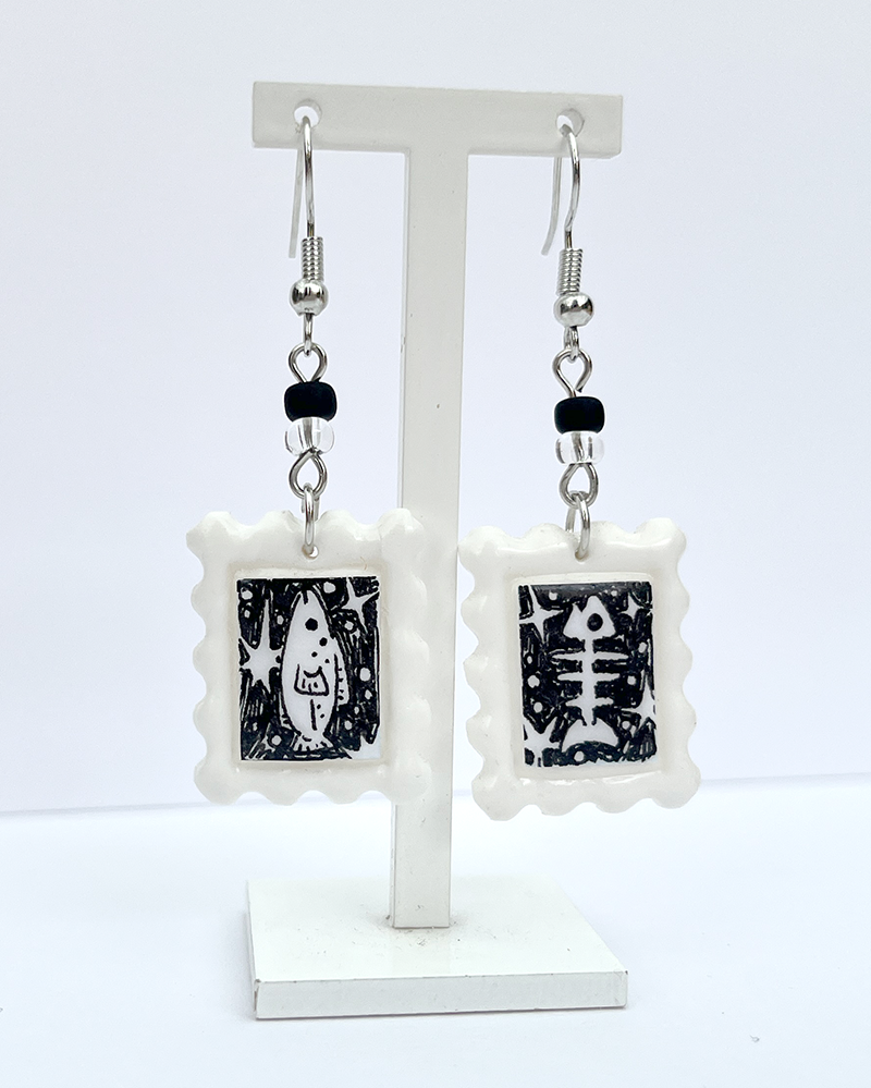 Fish | Polymer clay postal stamp earrings