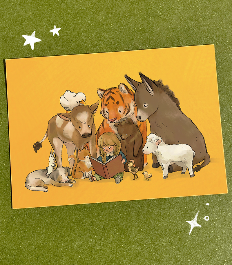 Reading to friends | Greeting card