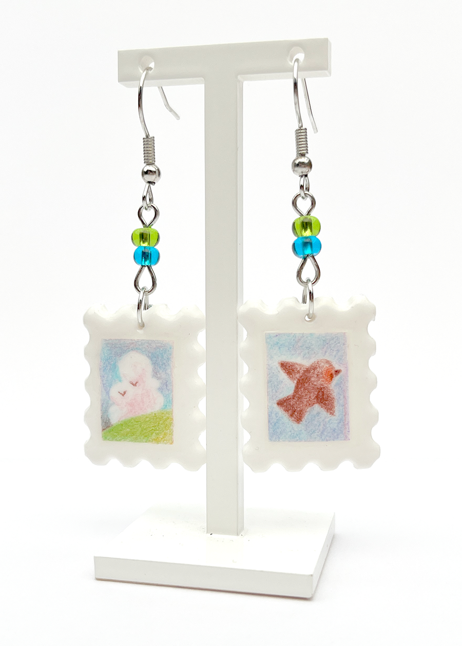 In the clouds | Polymer clay postal stamp earrings