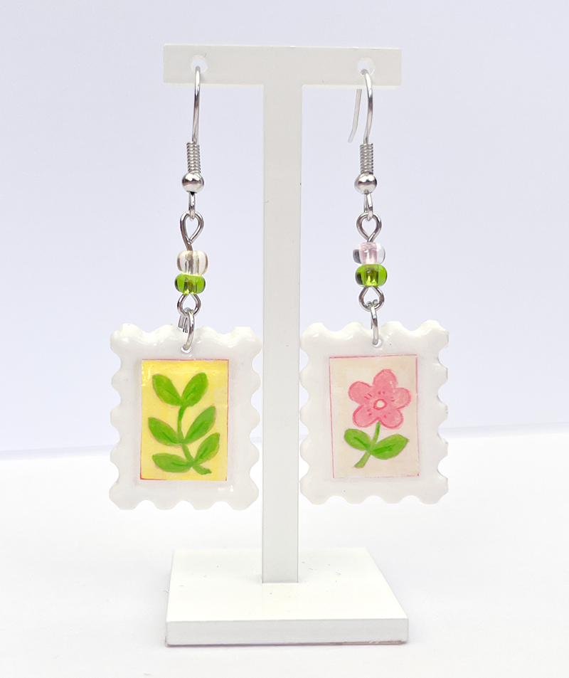 Soft nature | Polymer clay postal stamp earrings