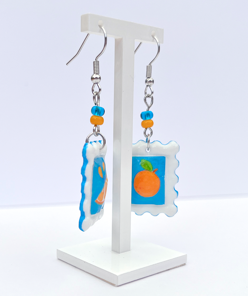 Orange | Polymer clay postal stamp earrings