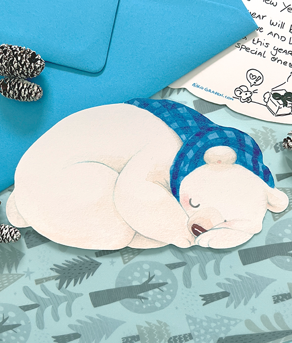 Sleepy polar bear | Die cut card
