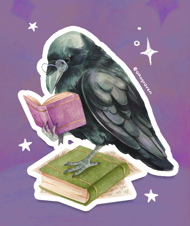 Reading raven | Transparent matte vinyl
