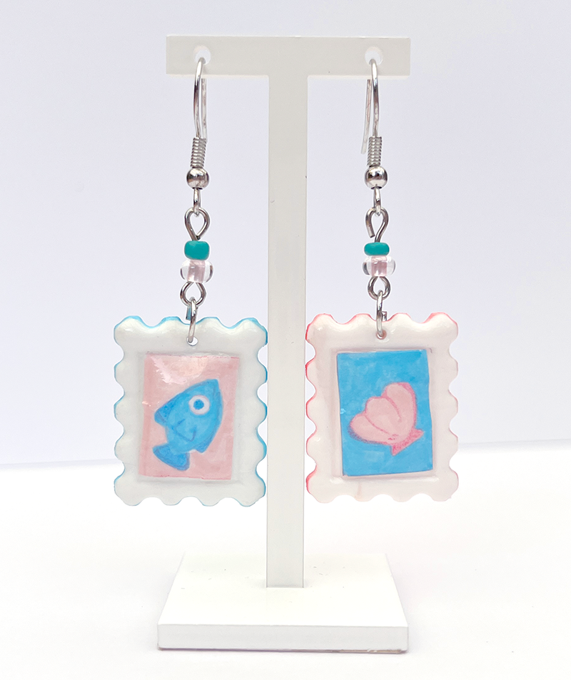 Sea life | Polymer clay postal stamp earrings