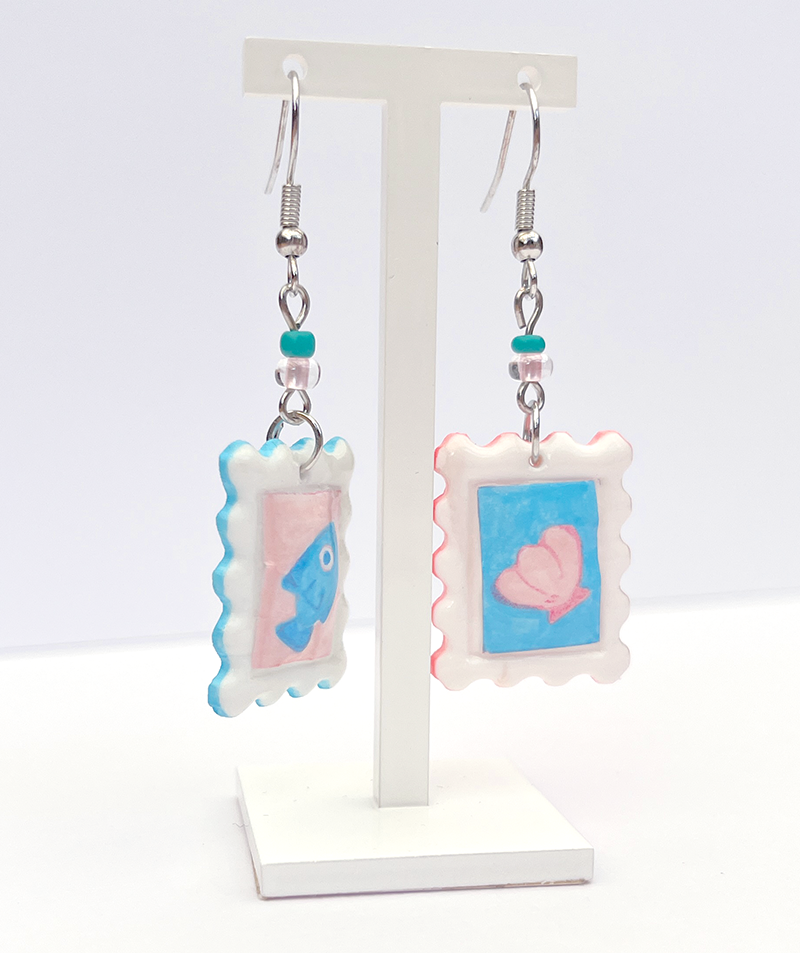 Sea life | Polymer clay postal stamp earrings