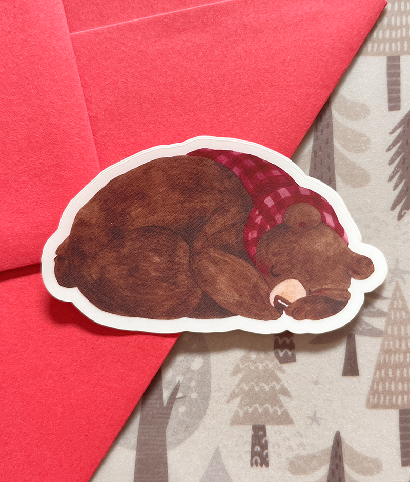 Sleepy black bear | Transparent matte vinyl
