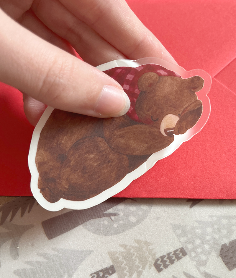 Sleepy black bear | Transparent matte vinyl