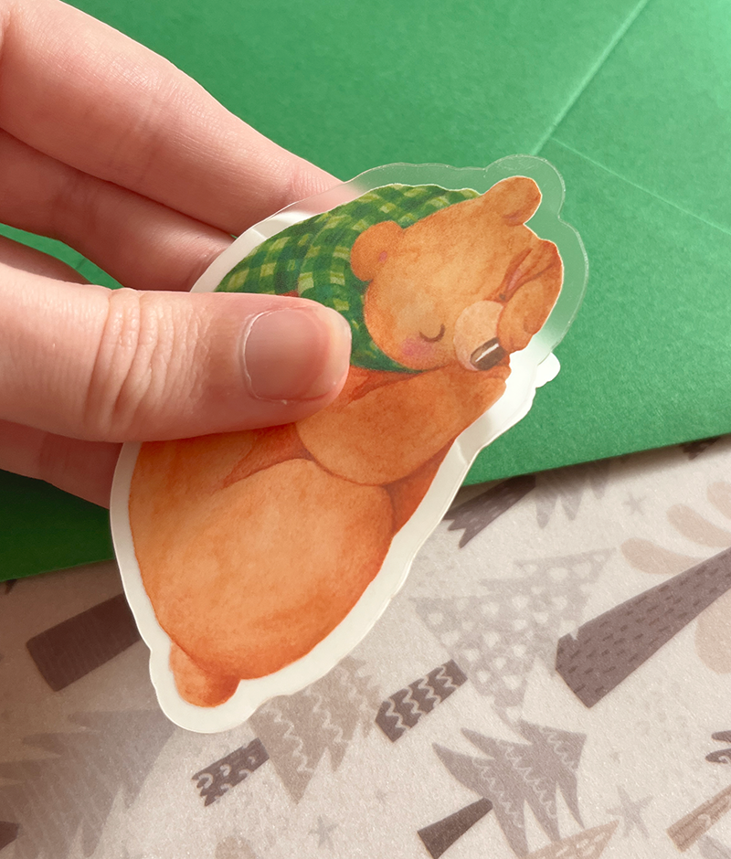Sleepy grizzly bear | Transparent matte vinyl