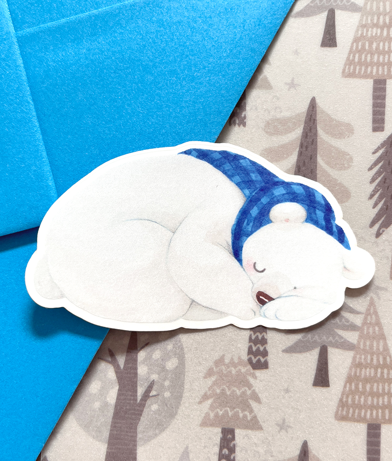 Sleepy polar bear | Transparent matte vinyl sticker