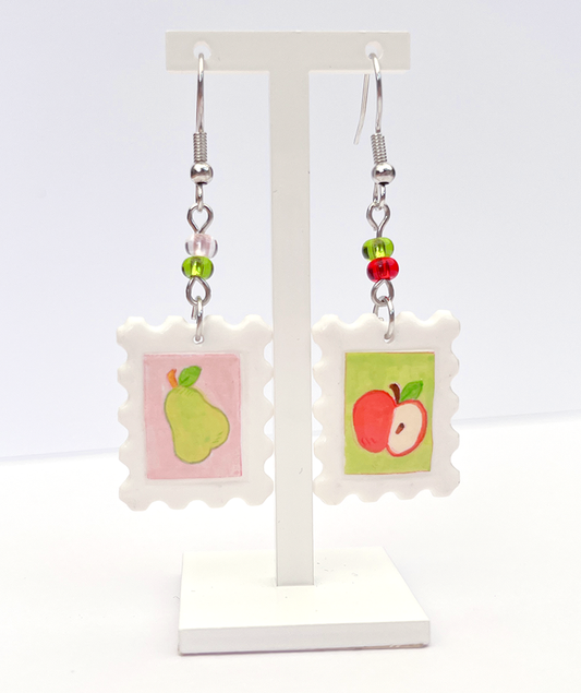 Fruity | Polymer clay postal stamp earrings
