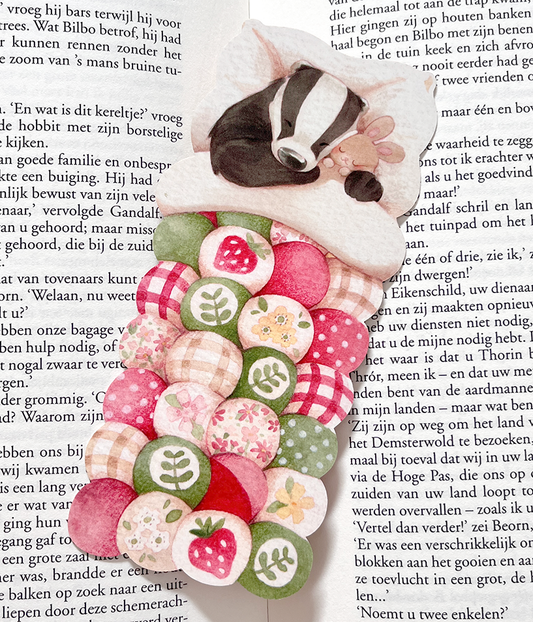 Sleepy badger & bunny | Die cut Bookmark