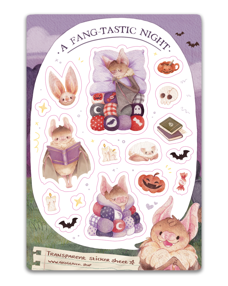 Cosy bat | Transparent matte planner sticker sheet