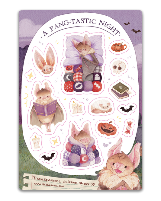 Cosy bat | Transparent matte planner sticker sheet