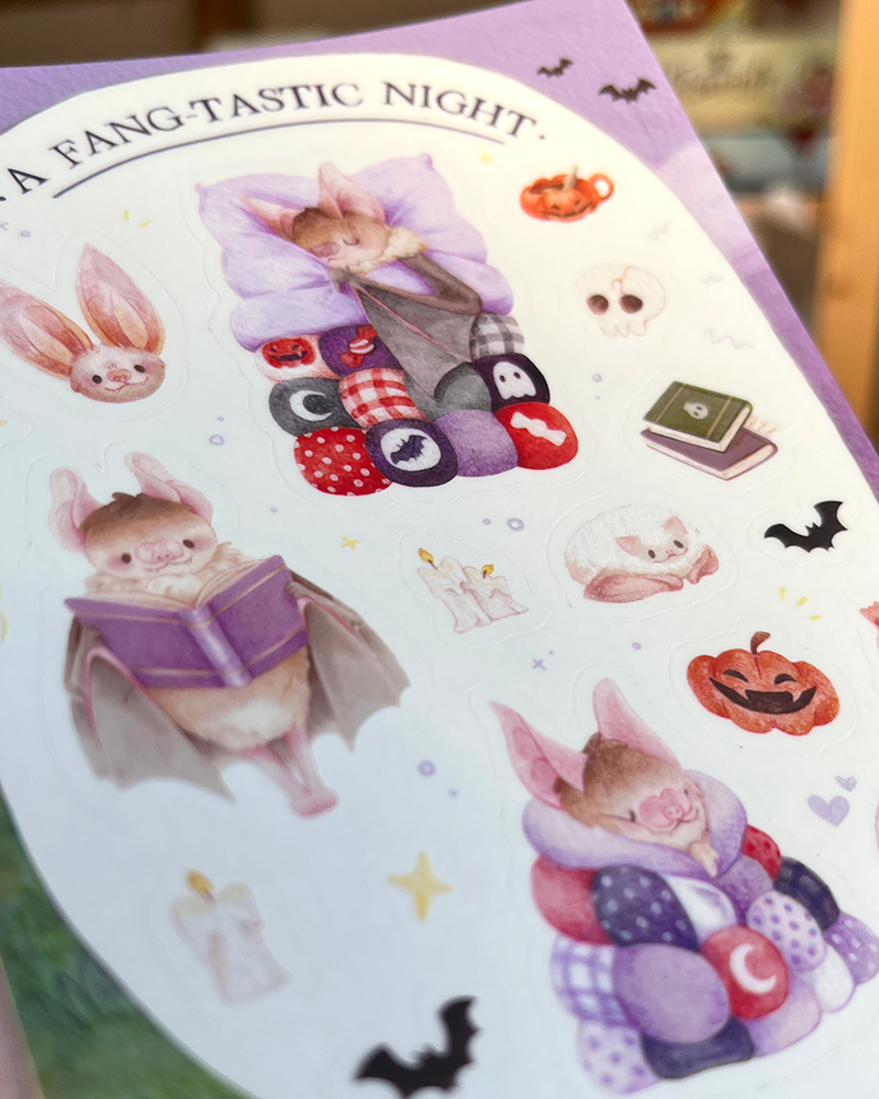 Cosy bat | Transparent matte planner sticker sheet