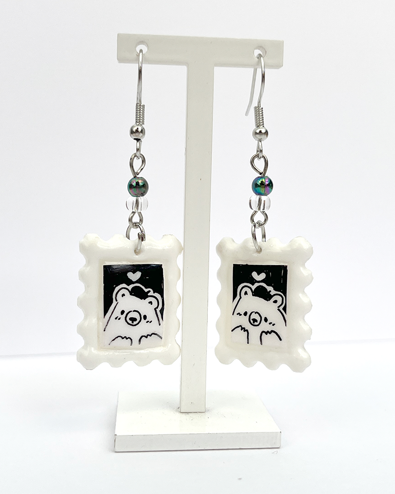 Little bear | Polymer clay postal stamp earrings