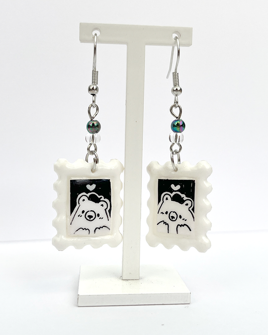 Little bear | Polymer clay postal stamp earrings