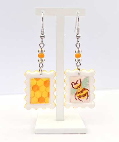 Happy little bee | Polymer clay postal stamp earrings