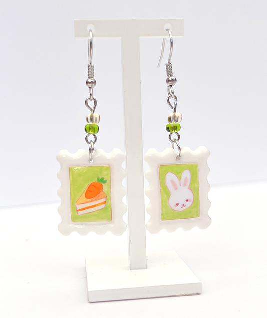 Carrot cake | Polymer clay postal stamp earrings