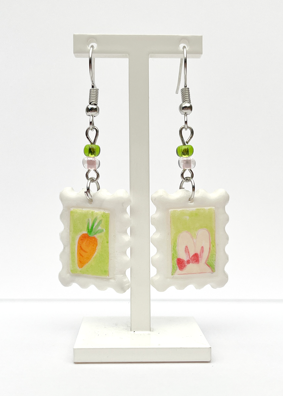 Bunny | Polymer clay postal stamp earrings