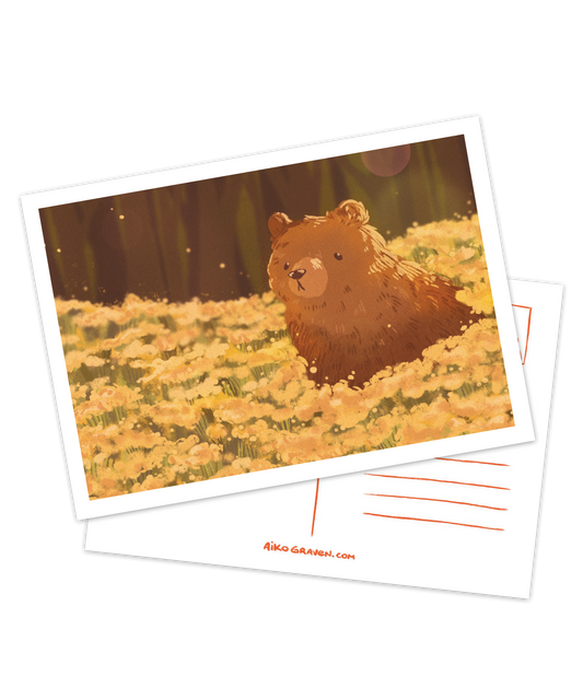Bear in flowerfield | Greeting card
