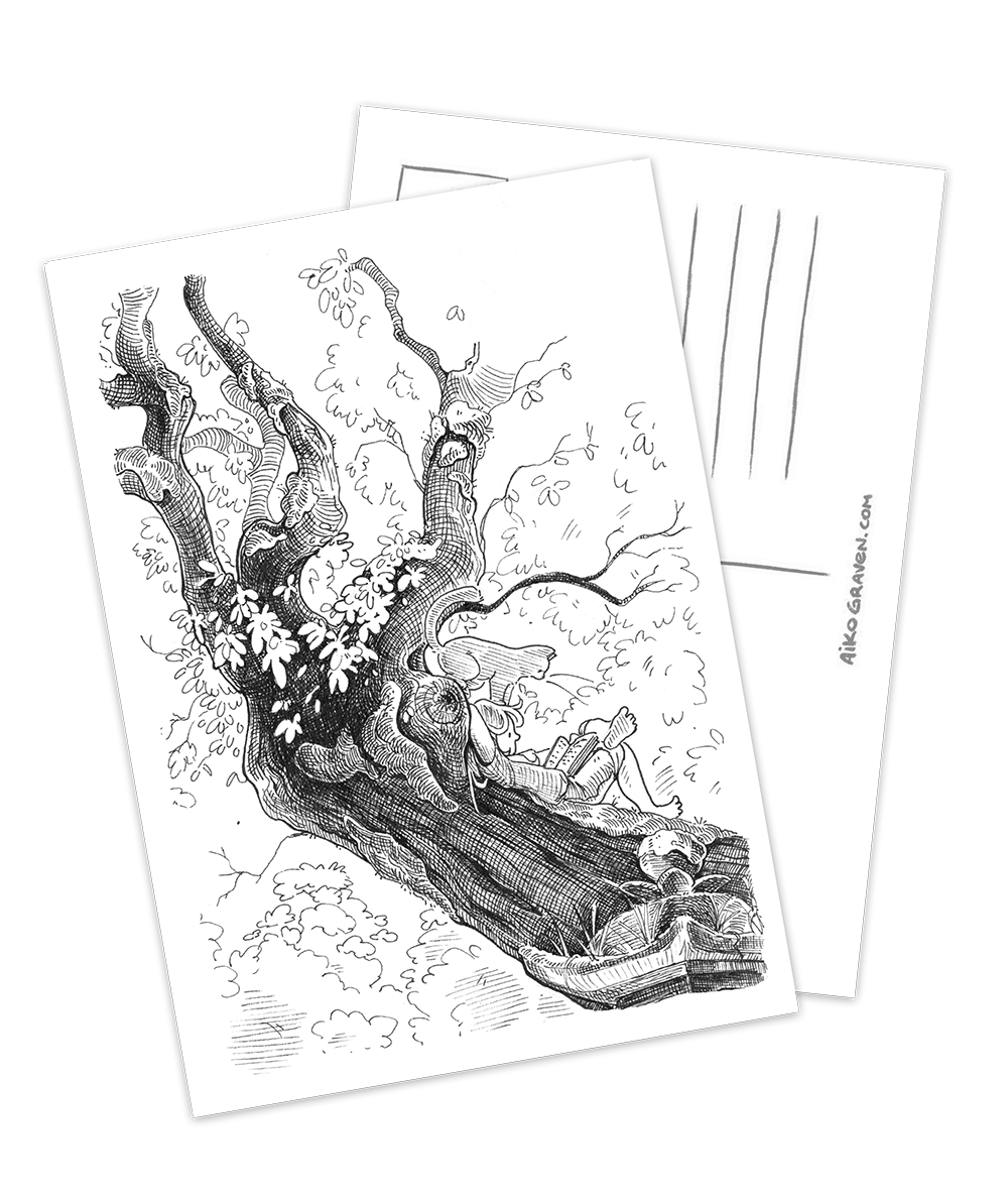 Reading in a tree | Greeting card