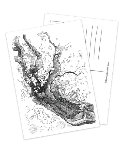 Reading in a tree | Greeting card