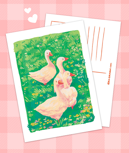 Geese in a flower field | Greeting card