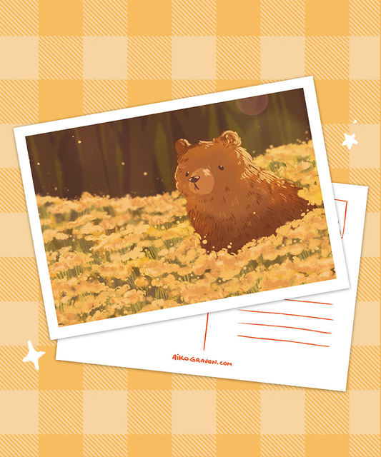 Bear in flowerfield | Greeting card