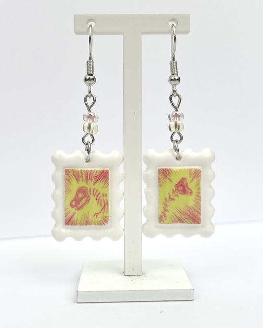 Dinosaurs | Polymer clay postal stamp earrings