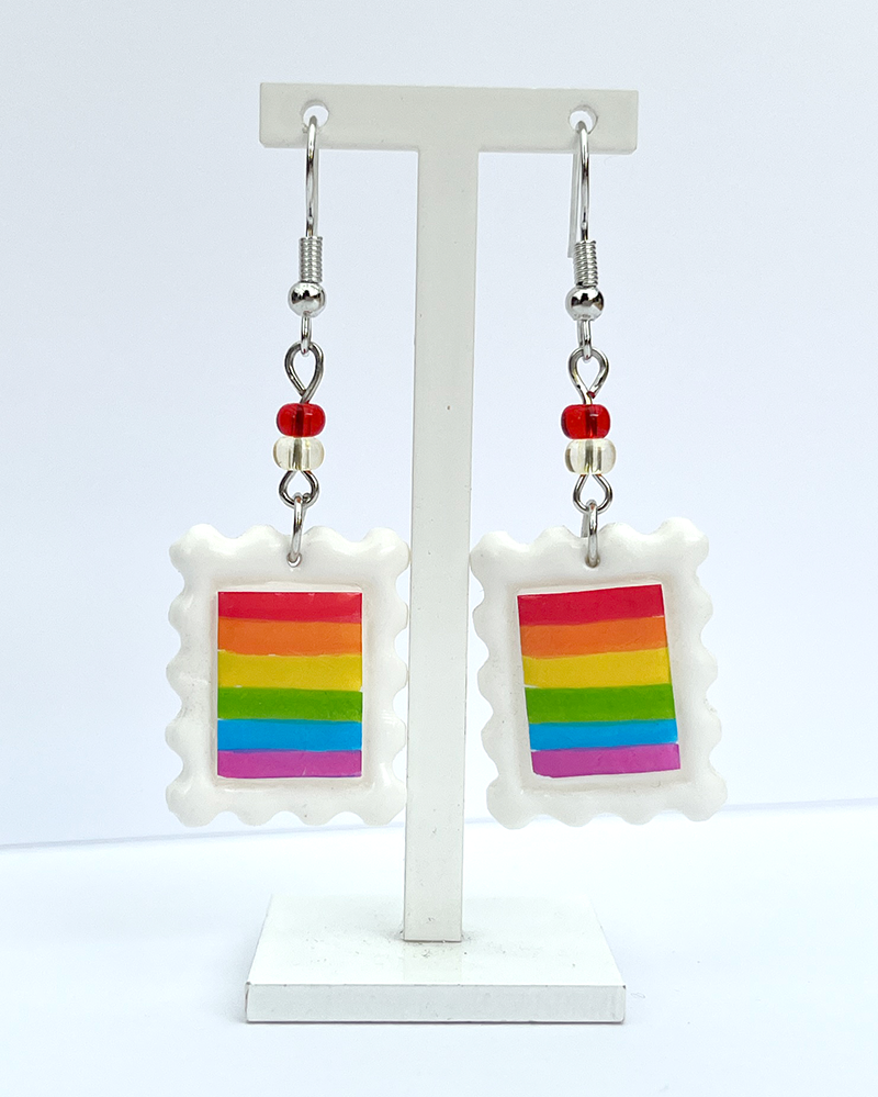 LGBT Pride flag | Polymer clay postal stamp earrings