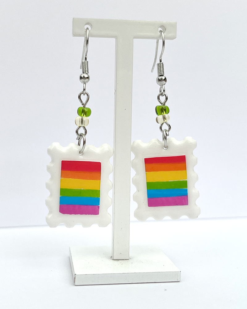LGBT Pride flag | Polymer clay postal stamp earrings