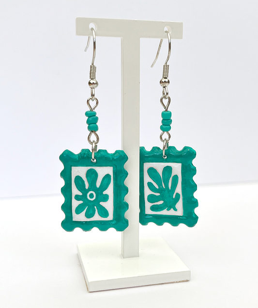 Artsy flowers | Polymer clay postal stamp earrings