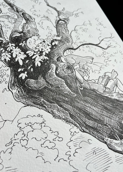 Reading in a tree | A4 Art print