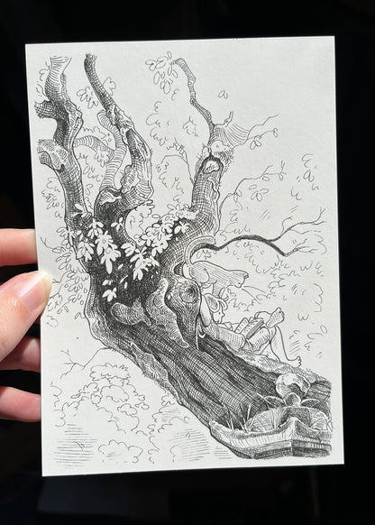Reading in a tree | Greeting card