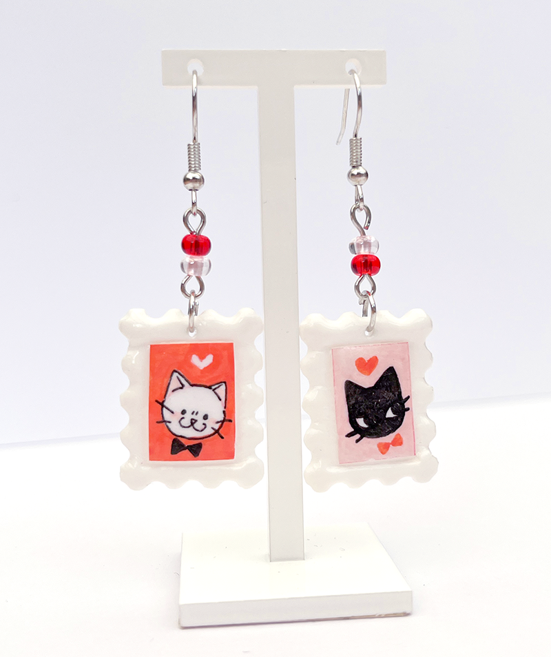 Kitty cats | Polymer clay postal stamp earrings
