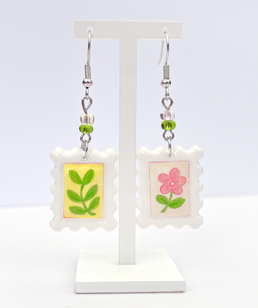 Soft nature | Polymer clay postal stamp earrings