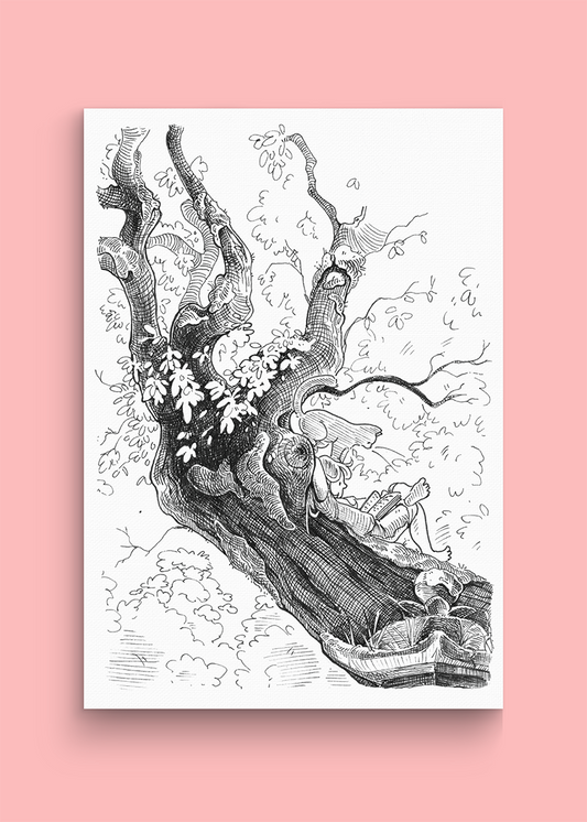 Lezen in een boom | A4 kunst print