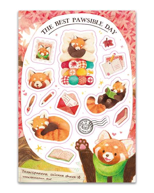 Cosy red panda | Transparent matte planner sticker sheet