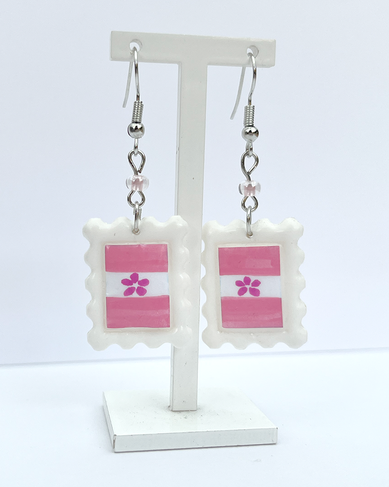 Sapphic flag | Polymer clay postal stamp earrings
