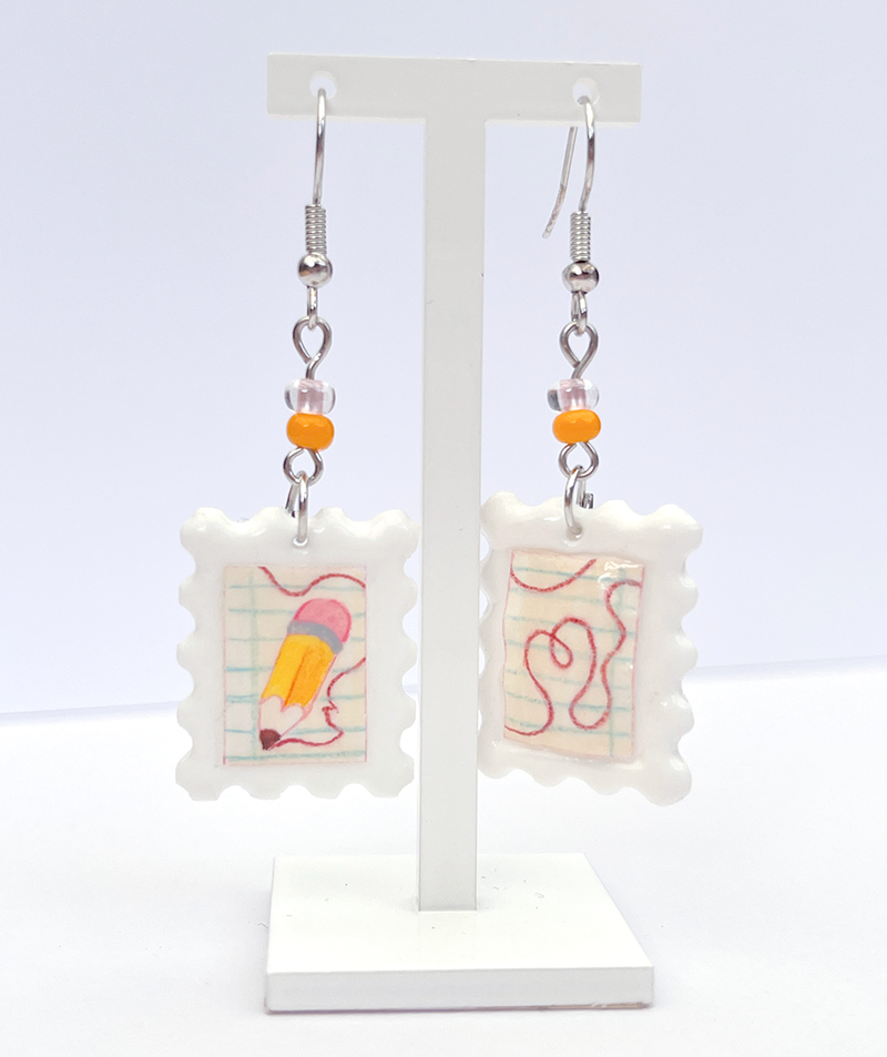 Scribbles | Polymer clay postal stamp earrings