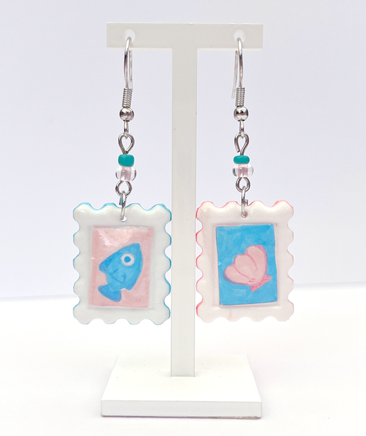 Sea life | Polymer clay postal stamp earrings