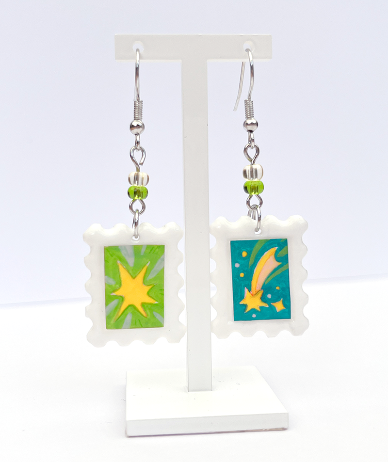 Stars | Polymer clay postal stamp earrings