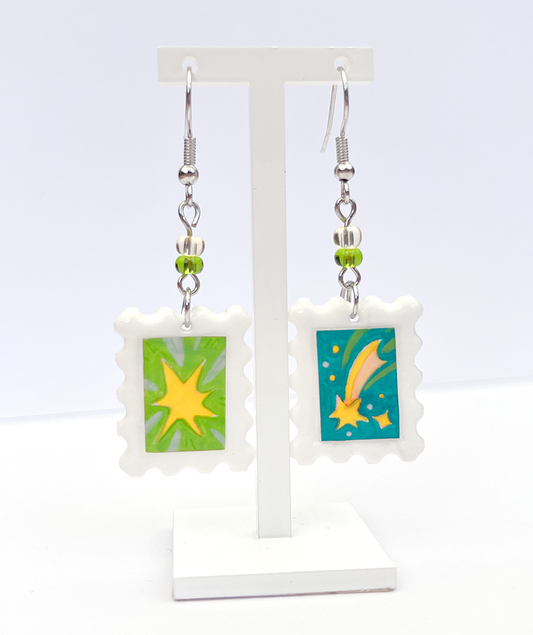 Stars | Polymer clay postal stamp earrings