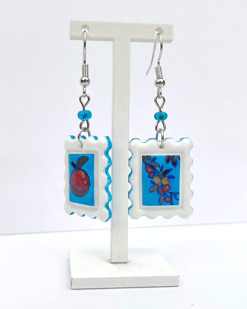 Summer orange | Polymer clay postal stamp earrings